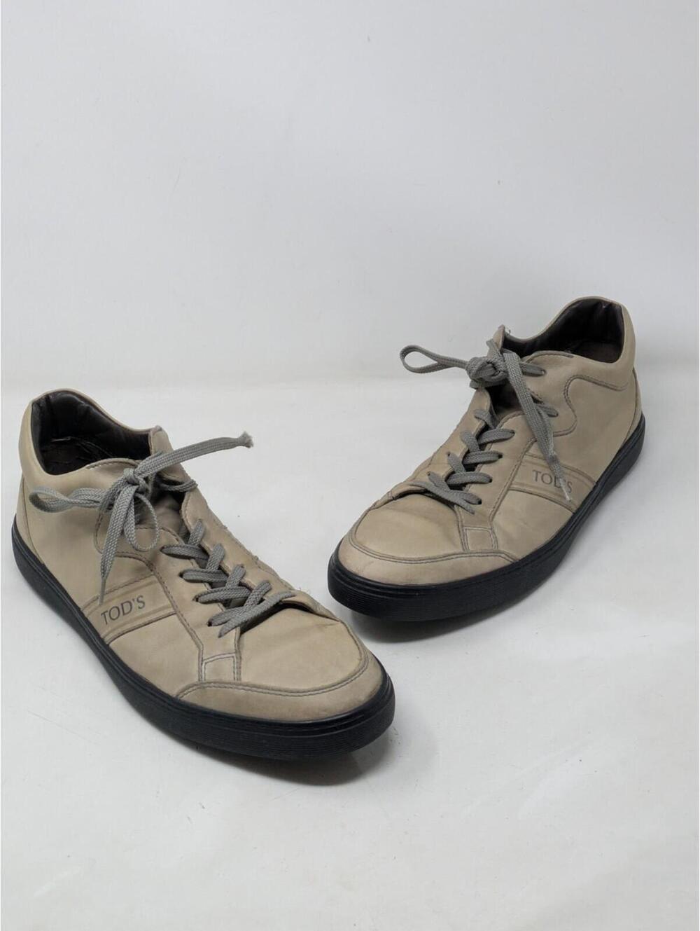 TOD'S Biege Leather Low Top Sneakers Men's Size 10 US-Read